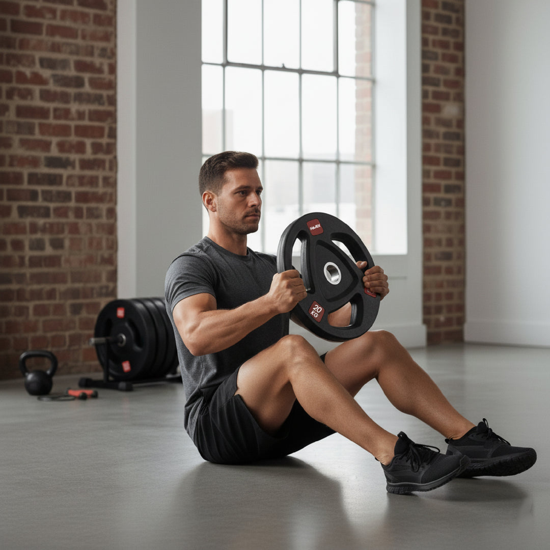 HAJEX Rubber Olympic Bumper Grip Weight Plates & Sets in LBs & KGs
