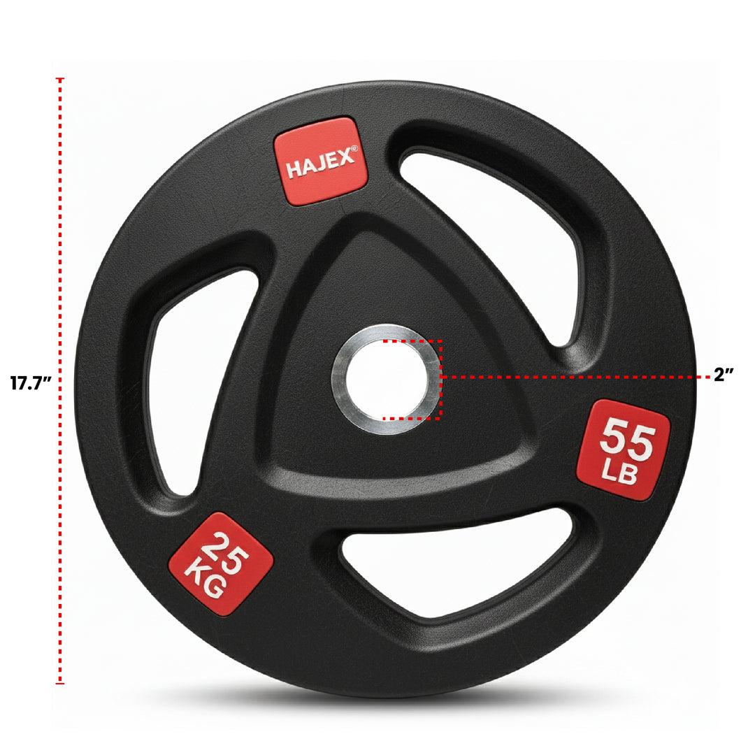 HAJEX Rubber Olympic Bumper Grip Weight Plates & Sets in LBs & KGs