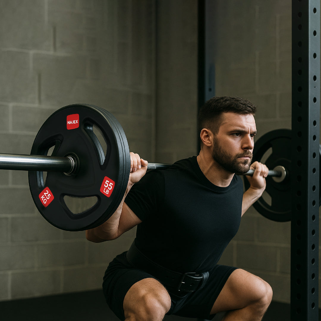 HAJEX Rubber Olympic Bumper Grip Weight Plates & Sets in LBs & KGs