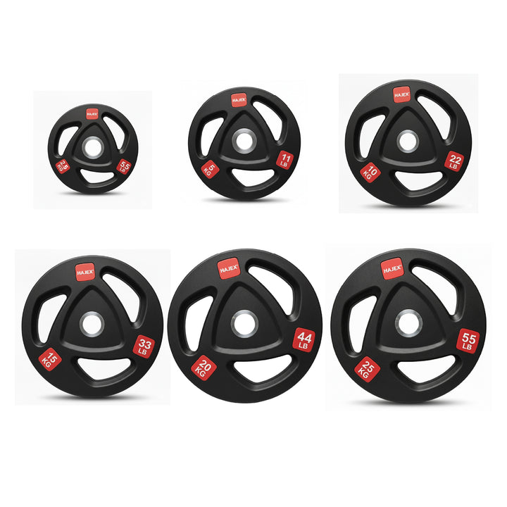 HAJEX Rubber Olympic Bumper Grip Weight Plates & Sets in LBs & KGs