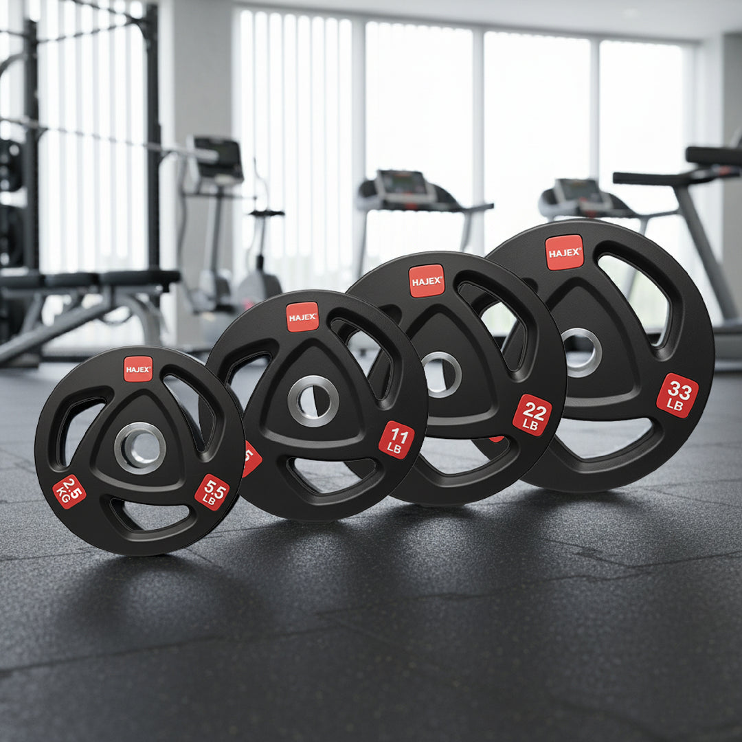HAJEX Rubber Olympic Bumper Grip Weight Plates & Sets in LBs & KGs