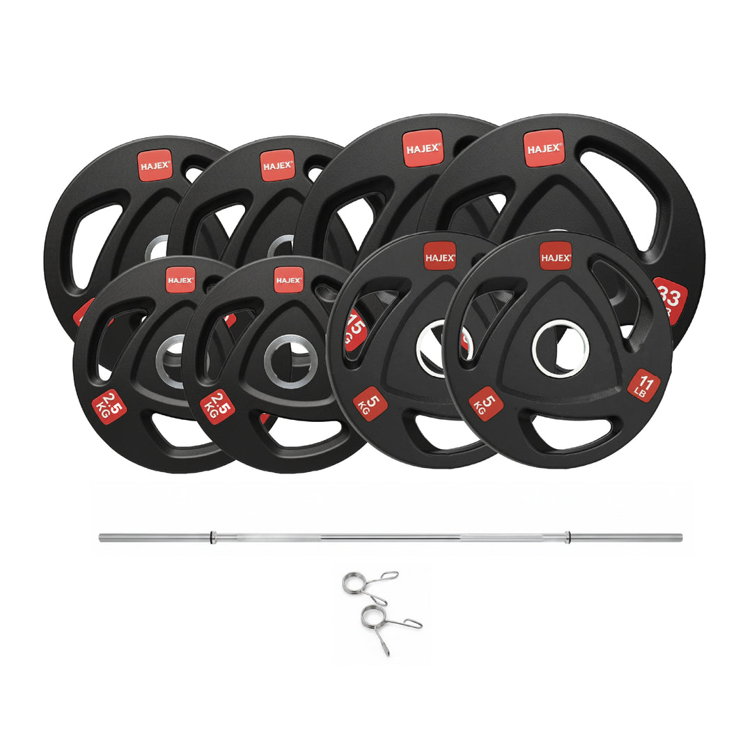 HAJEX Rubber Olympic Bumper Grip Weight Plates & Sets in LBs & KGs