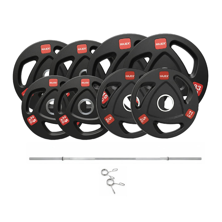 HAJEX Rubber Olympic Bumper Grip Weight Plates & Sets in LBs & KGs