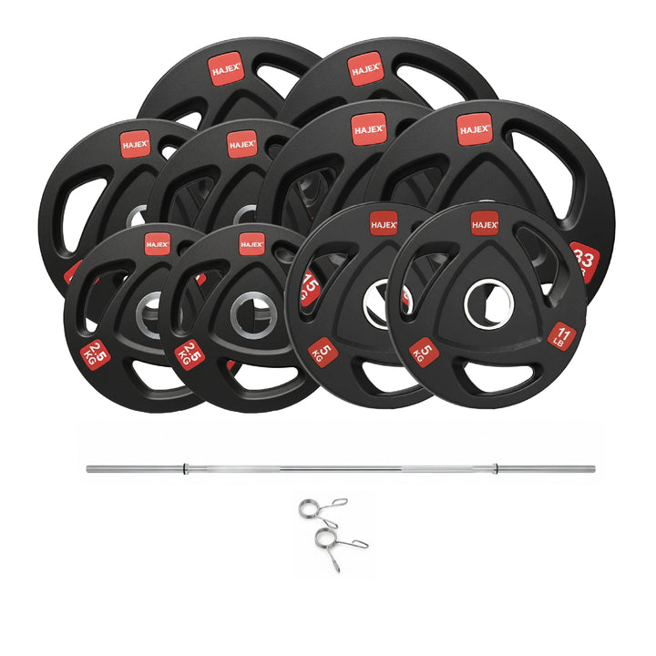 HAJEX Rubber Olympic Bumper Grip Weight Plates & Sets in LBs & KGs