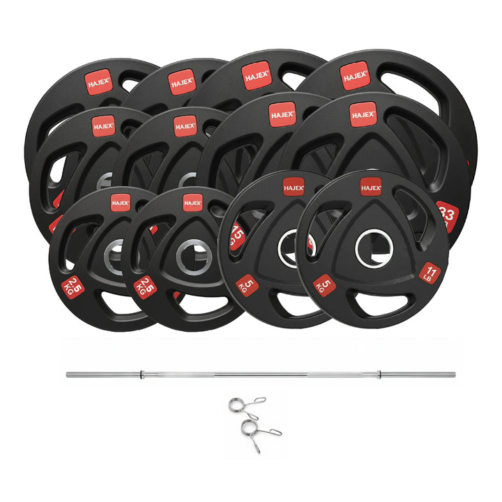 HAJEX Rubber Olympic Bumper Grip Weight Plates & Sets in LBs & KGs