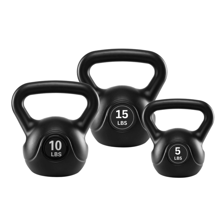 kettlebell set cement and plastic 5 to 15 lbs