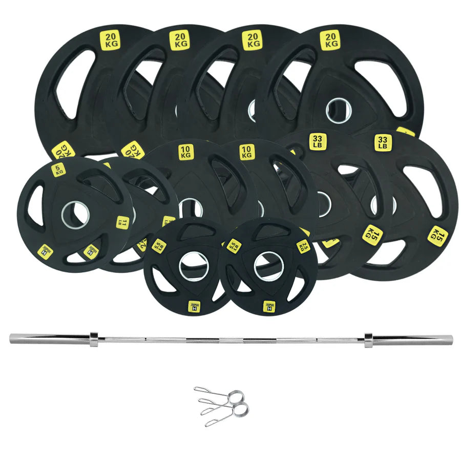 HAJEX Rubber Olympic Bumper Grip Weight Plates & Sets in LBs & KGs