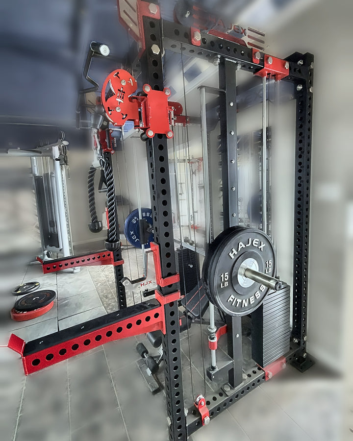 HAJEX Smith Machine X3 in our Montreal store, side view with the weight stack and safety spotter arms
