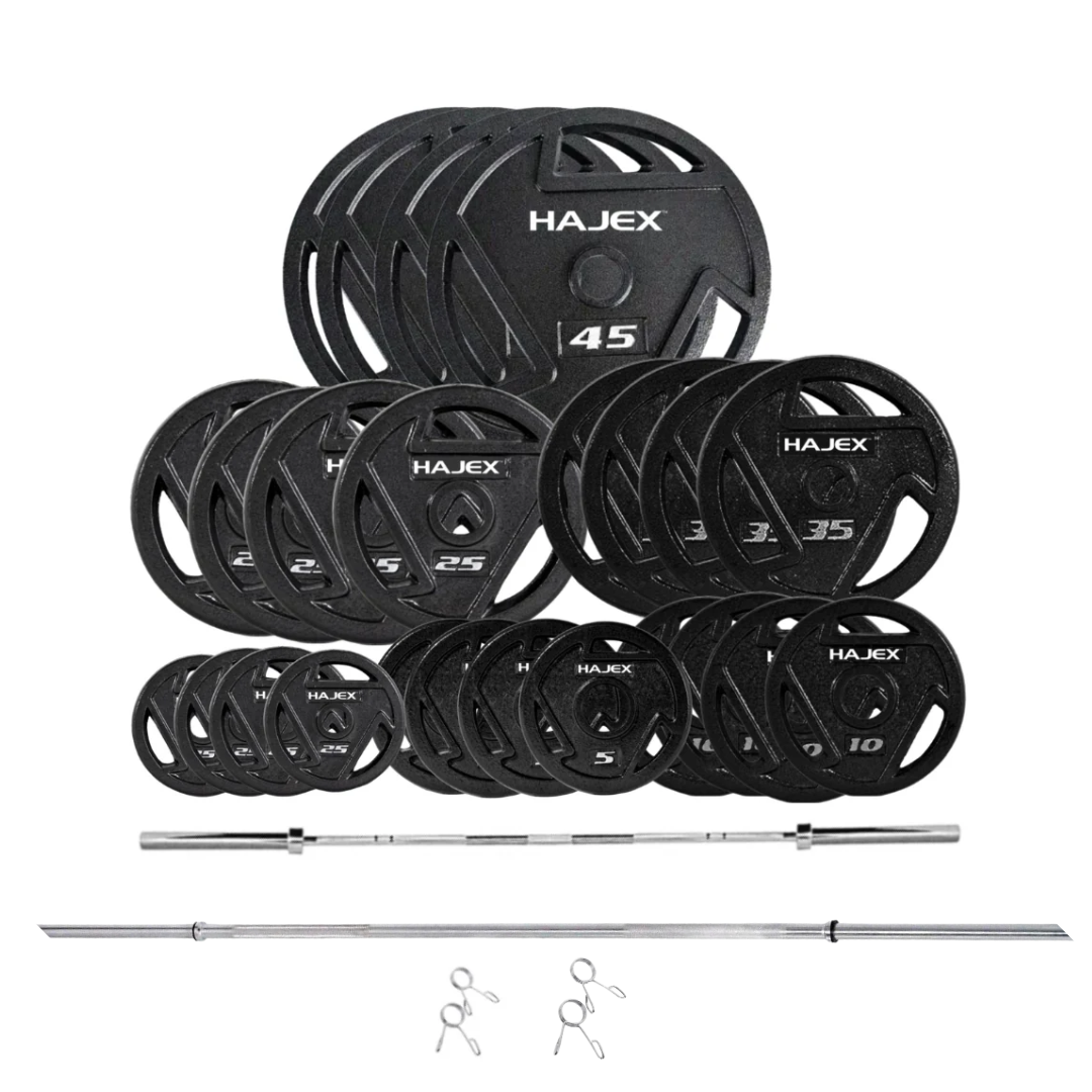 HAJEX Tri Grip Cast Iron Weight Plate Stacks with Bars 1"& 2"