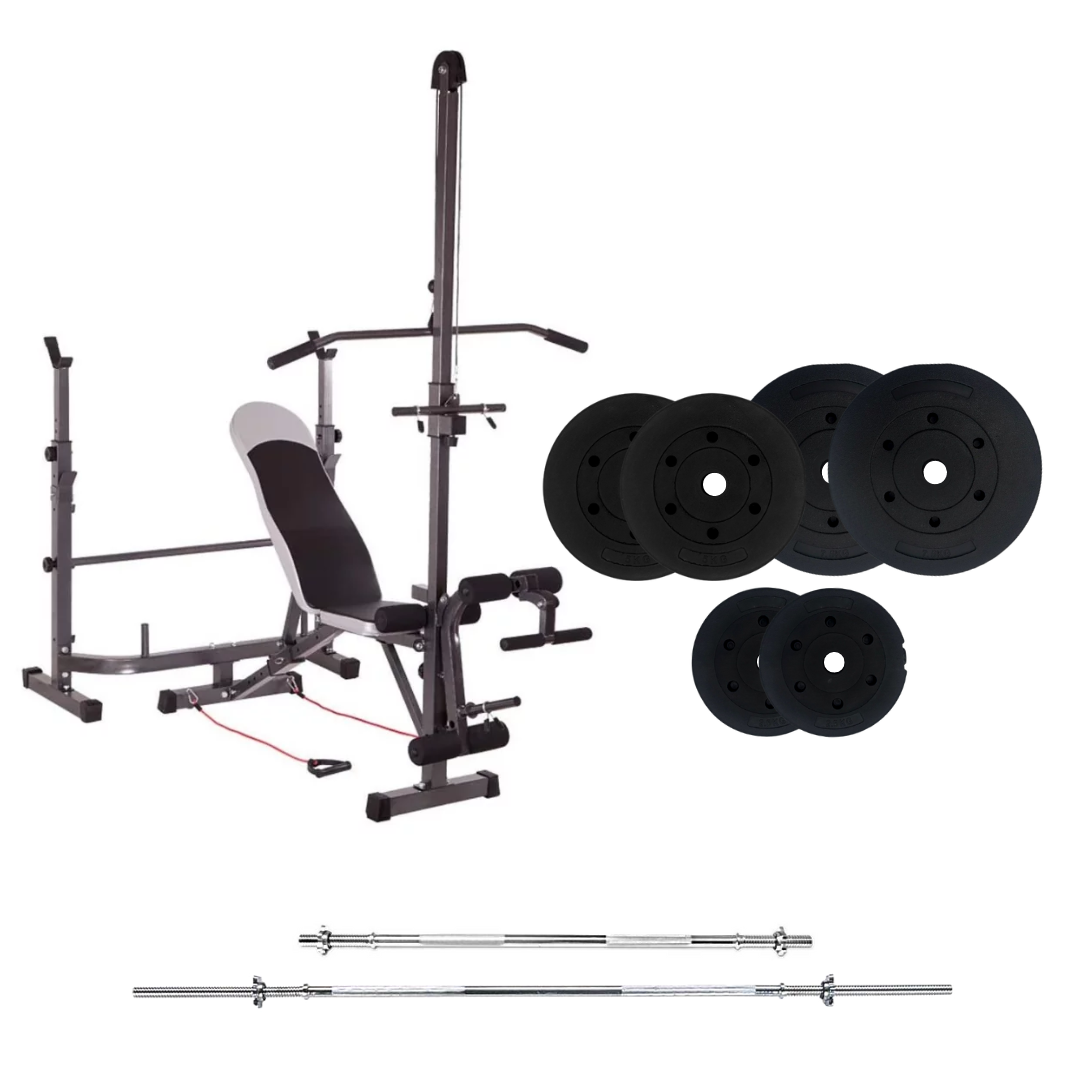 workout bench with weight plates 66 lb pvc