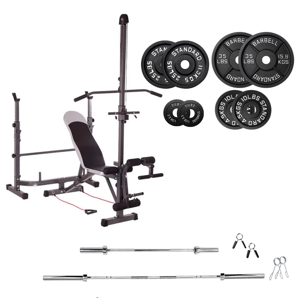 workout bench with weight plates 145 lb cast iron